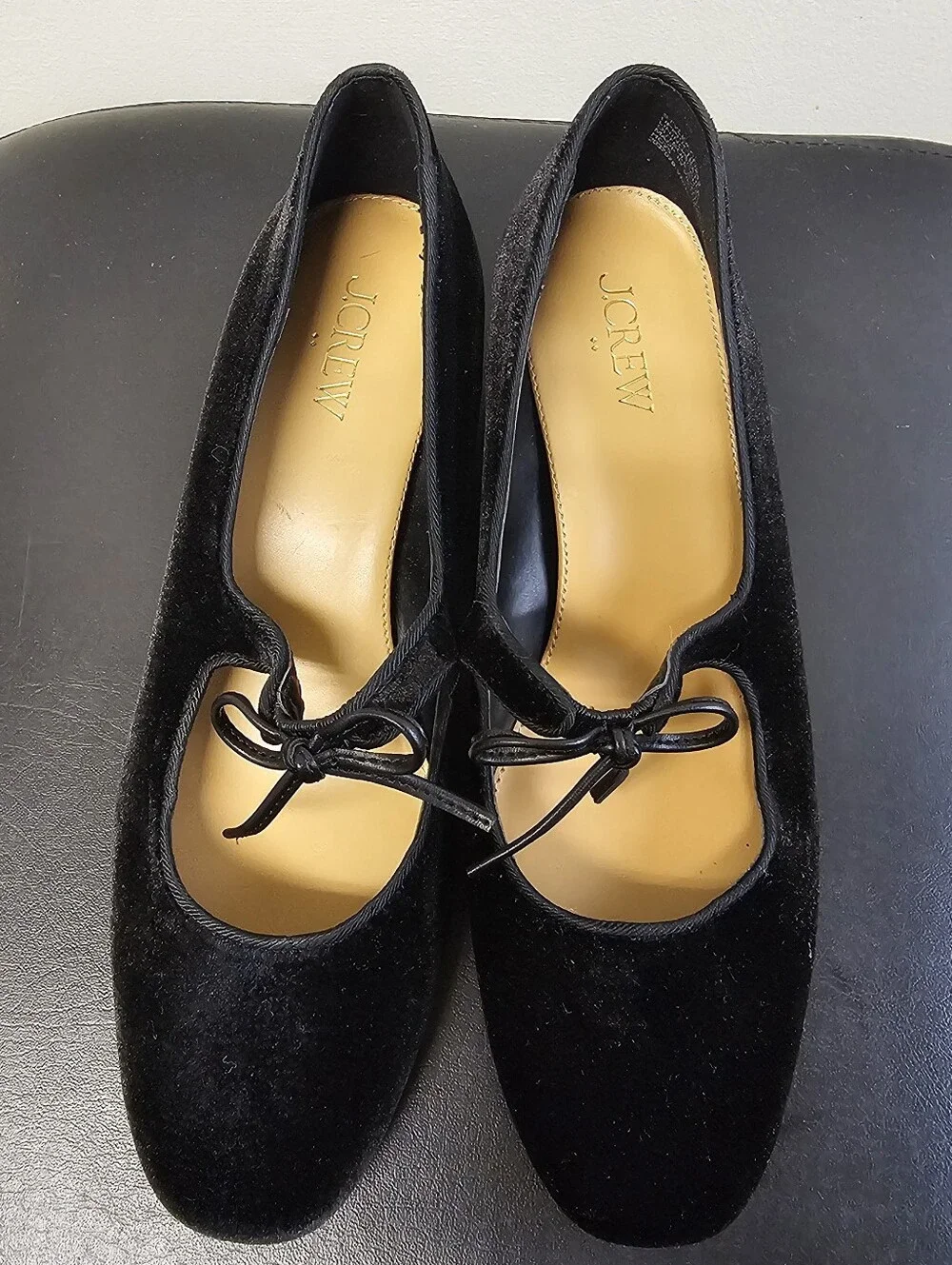 J.Crew Velvet Bow Tie Heeled Mary Janes - Black - Size 7.5